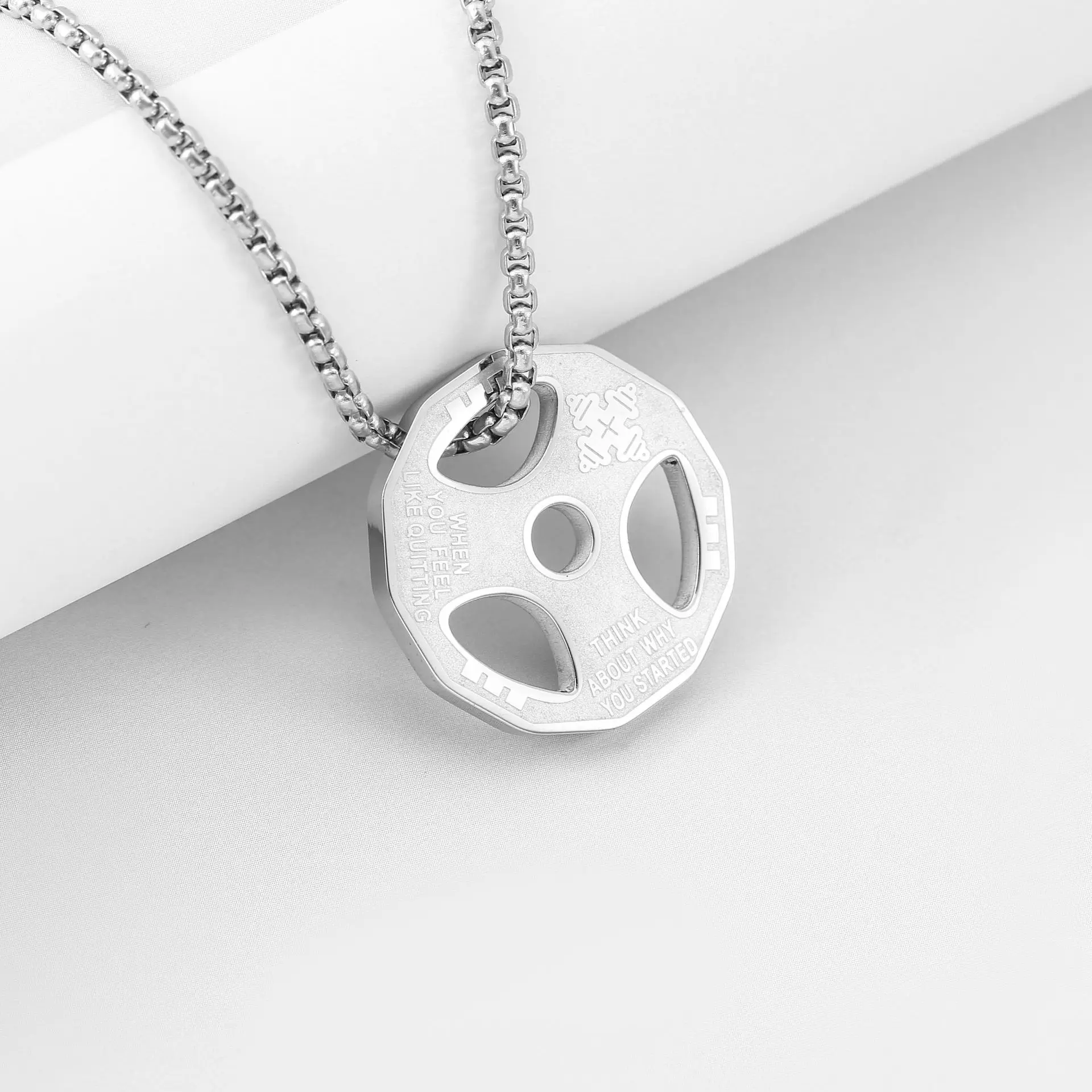 1 قطعة الأزياء دائم الفولاذ المقاوم للصدأ ملهمة الدمبل الأوزان قلادة للرجال اللياقة البدنية الروحية قلادة رجل المجوهرات #1