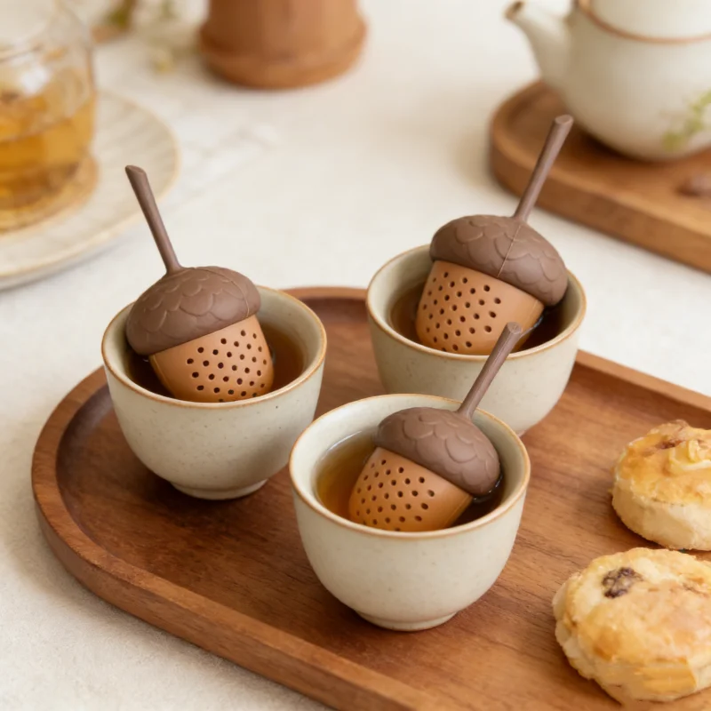 5 Infusores de Té de Silicona con Forma de Bollo de Pino y Piña, Mini Coladores Reutilizables para Té de Hojas Sueltas, Lindas Bolas de Té para Tazas y Teteras