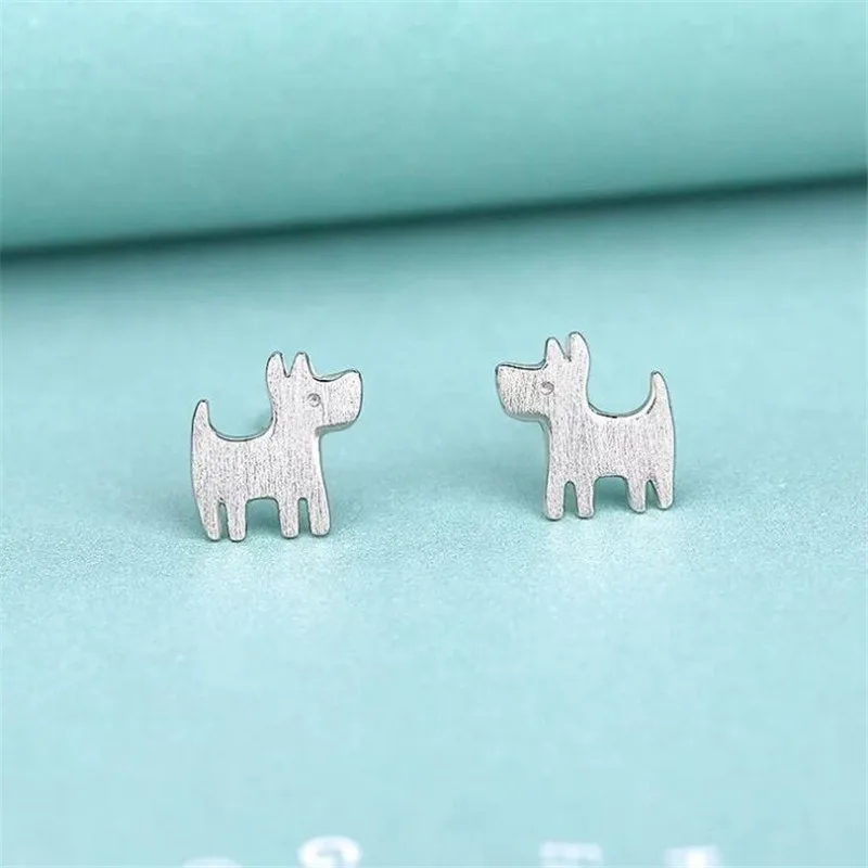 New Fashion Personalized Dog 925 Sterling Silver Jewelry Cute Brushed Animal Simple Stud Earrings  E269