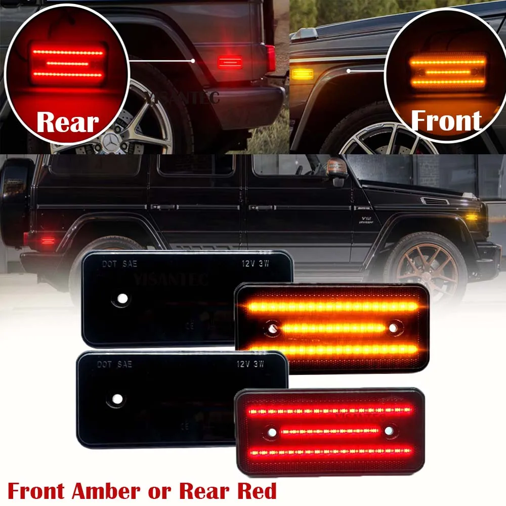 For Mercedes-Benz W463 G-Class G500 G550 G55 G63 AMG 2002 2003-2014 Front Amber & Rear Red LED Side Marker Bumper Repeater Light