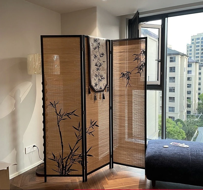 partition screen teahouse national style bamboo shadow theme decorative wall background tea room bamboo