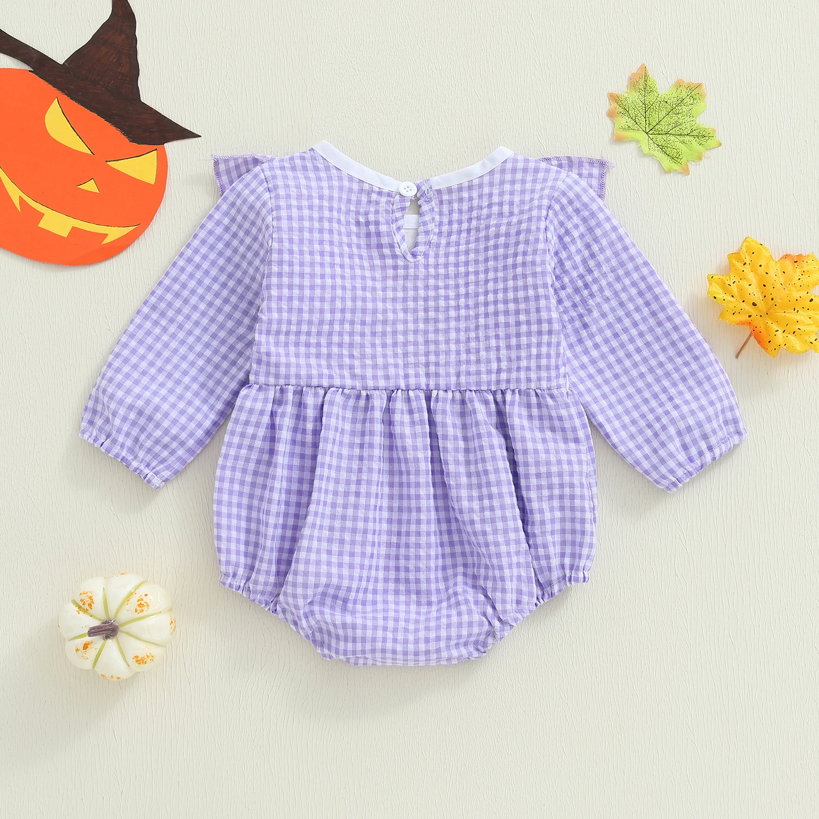 VISgogo طفلة هالوين منقوشة رومبير اليقطين الساحرة شبح المطرزة كشكش تقليم كم طويل بذلة لطيف الخريف الملابس