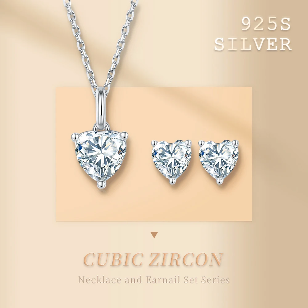 

S925 Серебряные серьги с цирконием в форме сердца, комплект подвесок, элегантные и модные женские обручальные свадебные украшения