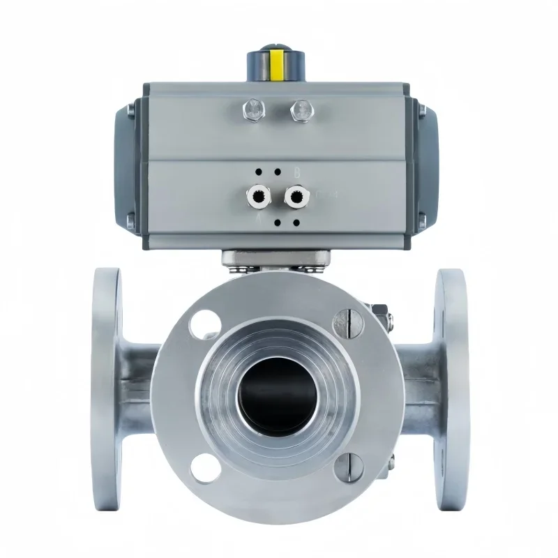 DN40 AT Pneumatic Stainless Steel 3 Way L-type Flange Ball Valve Reversing  Filling Switch