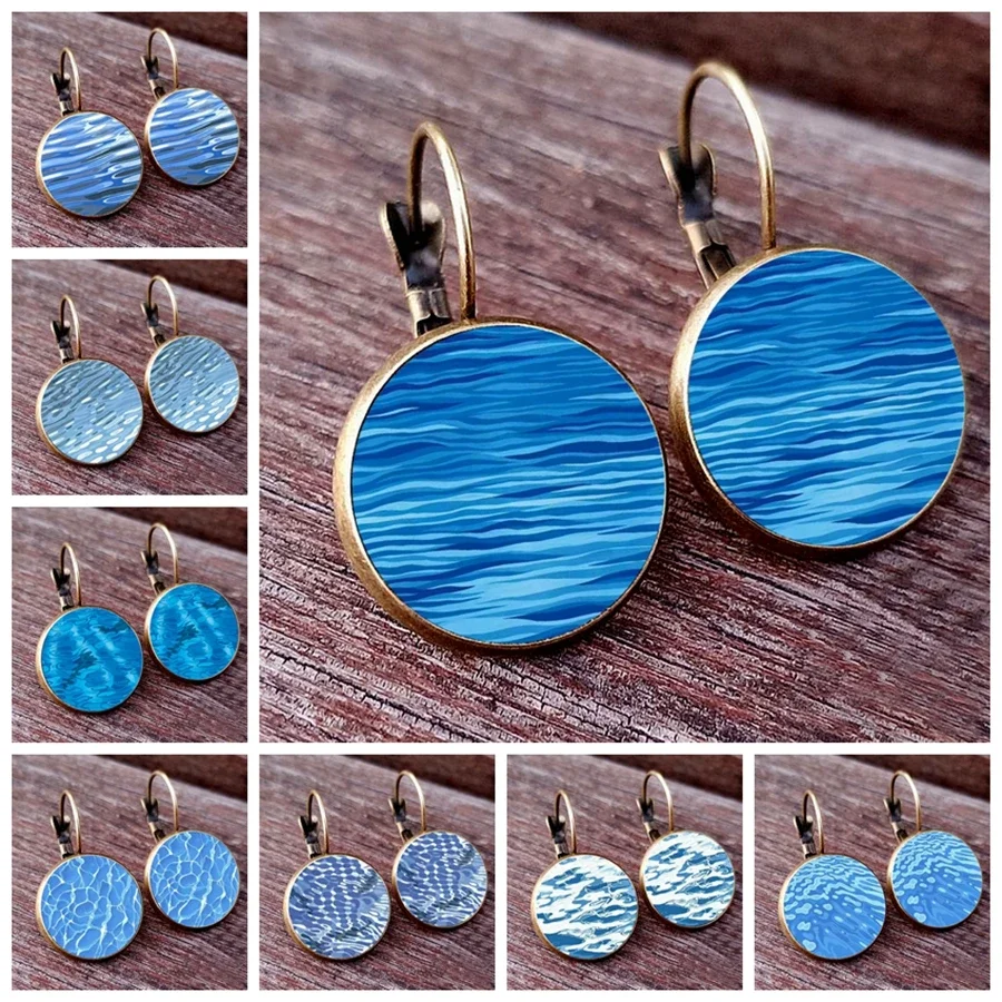 2023 Water Wave Glass Dome Round Painted Earrings, Artistic Texture Pendant Earrings, Women\'s Special Jewelry Earrings