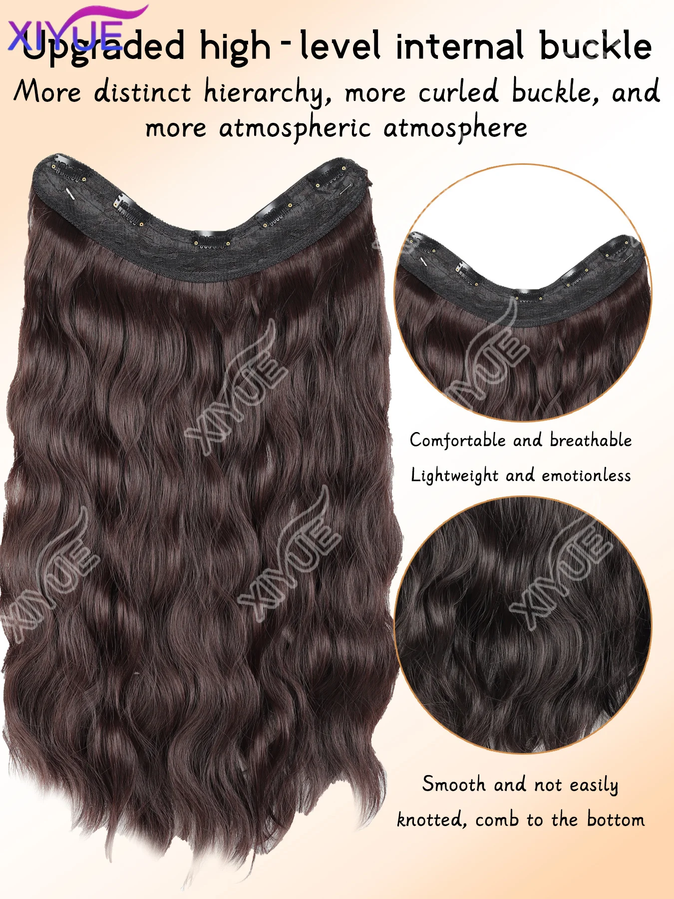 Synthetic Long Wavy Curly 5 Clip in Hair Extension V-shaped Heat Resistant Black Blonde Hairpiece for Women