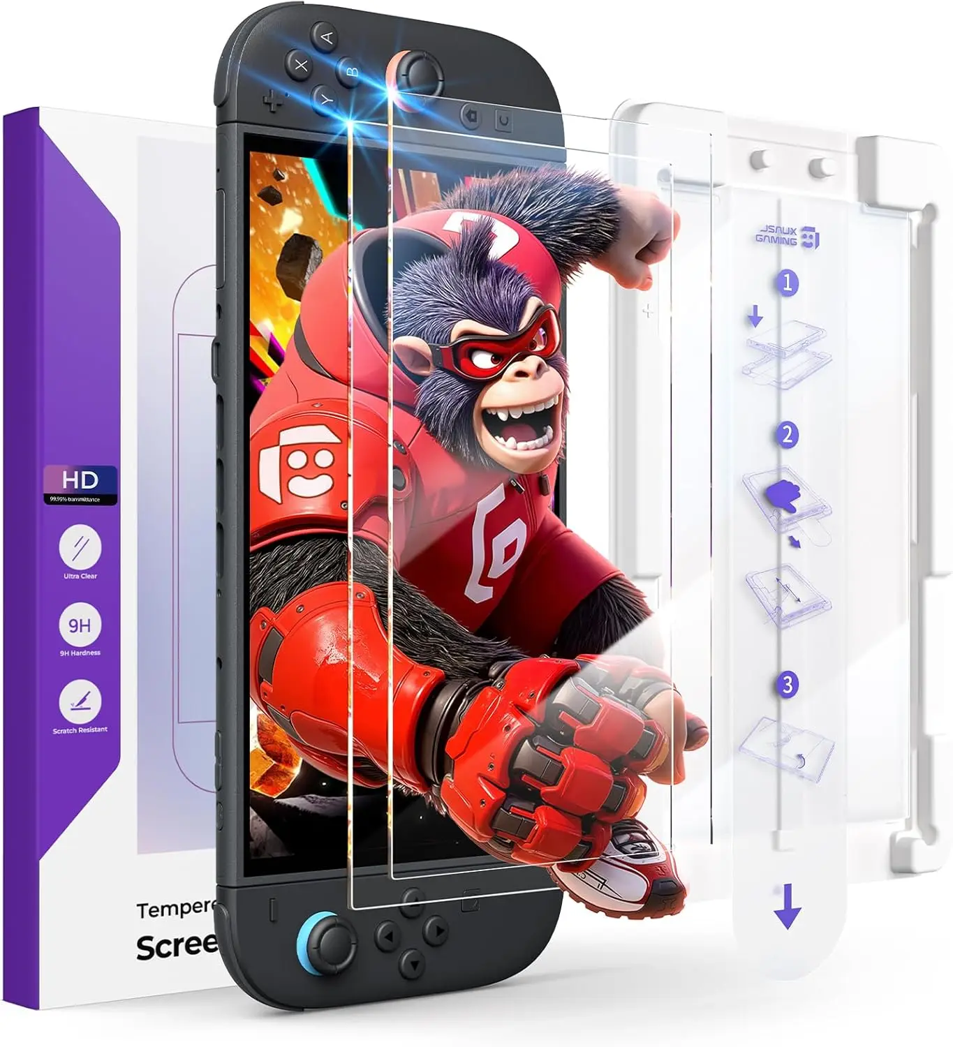 2-Pack Tempered Glass Screen Protector for Switch 2, Place&Pull Guide Frame for Effortless Installation,Ultra Clear 9H+ Hardness