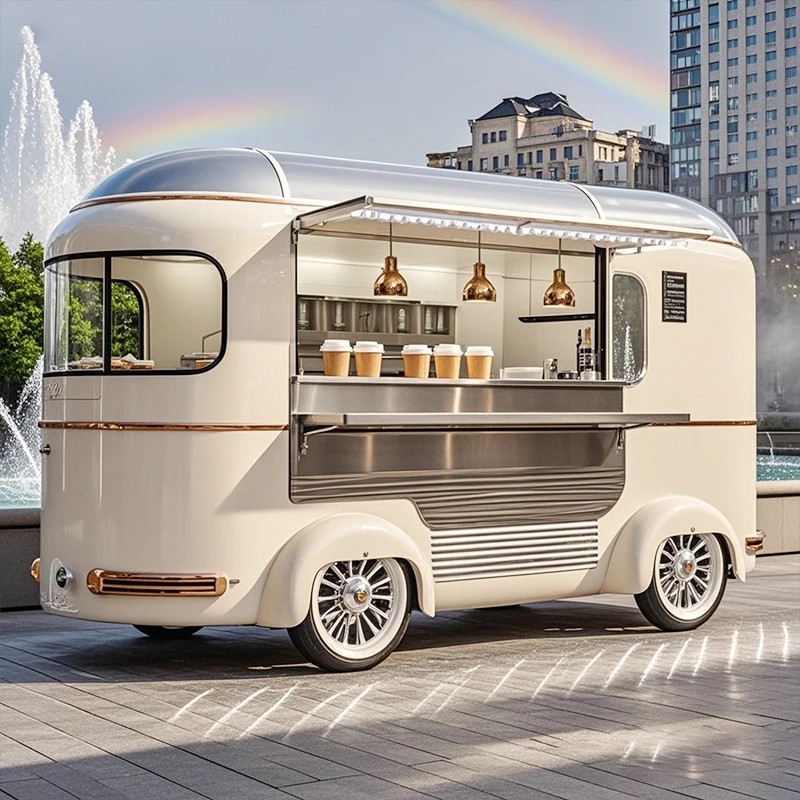 

Small Food Carts Dining Car Food Trailer For Hotdog & Ice Cream Snack Heavy-Duty Stainless Steel Fully Equipped Kitchen Trailer