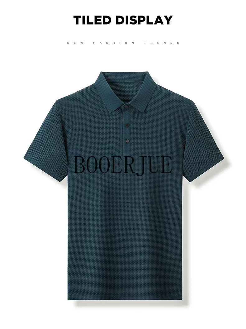 Atmungsaktives Business-Mode-T-Shirt für Herren, Markenkleidung, Sommer 2026 Neu, Herren-Lop-up-Hohlkragen-Kurzarm-Polo-T-Shirt aus Eisseide – Detail 25