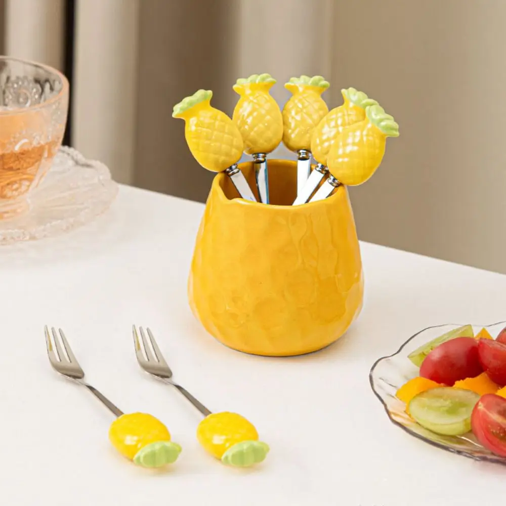 

Pineapple Carrot Ceramic Fruit Forks Set Creative Household Ceramic Fruit Forks Receipt Jar Ins Style Home Decoration