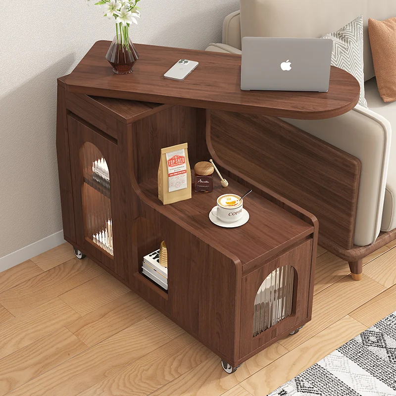 

Retro style removable rotating side sofa coffee table bedside side cabinet living room shelf small apartment table