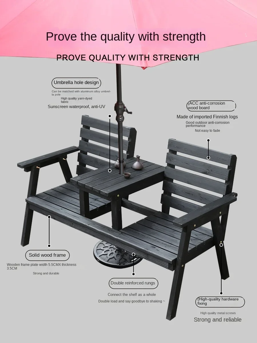 Table and Chair Courtyard Double Backrest Chair Balcony Outdoor Park Leisure Two-Person Table and Chair Combination