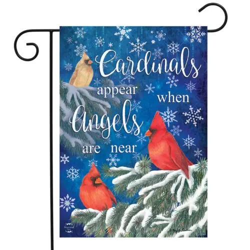 Cardinals Appear Winter Garden Flag Snowflakes 12.5