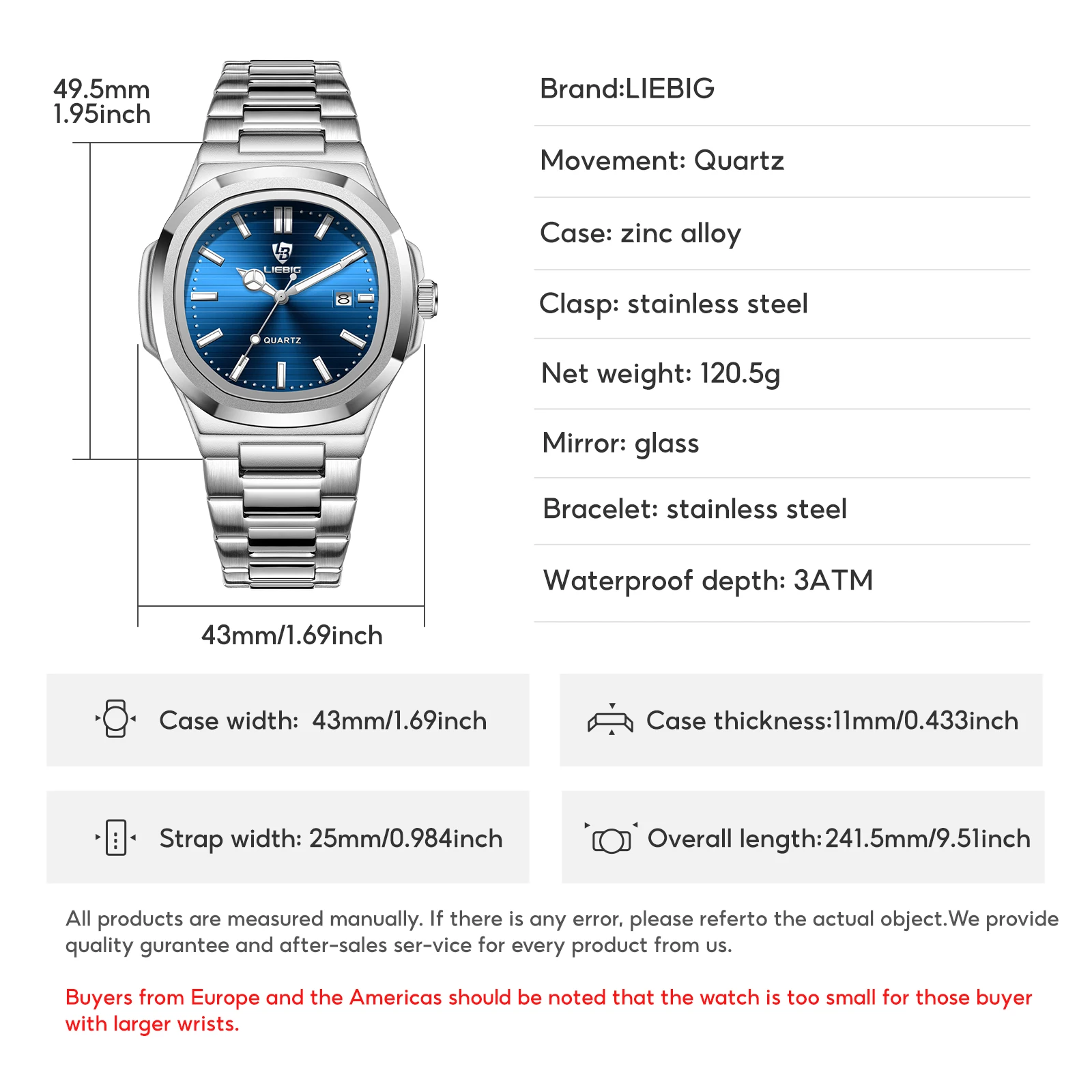 Relojes de cuarzo con movimiento de calendario de negocios LIEBIG para hombres y mujeres, relojes de pulsera impermeables con tira de acero inoxidable a la moda para mujer