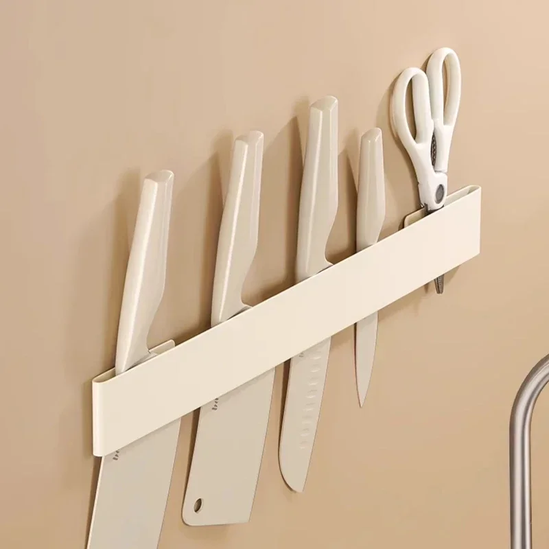 Cream Style Kitchen Knife Rack No-Drill Wall Mounted Storage Rack Metal Rust-Proof Knife Base Minimalist Chef's Knife Organizer