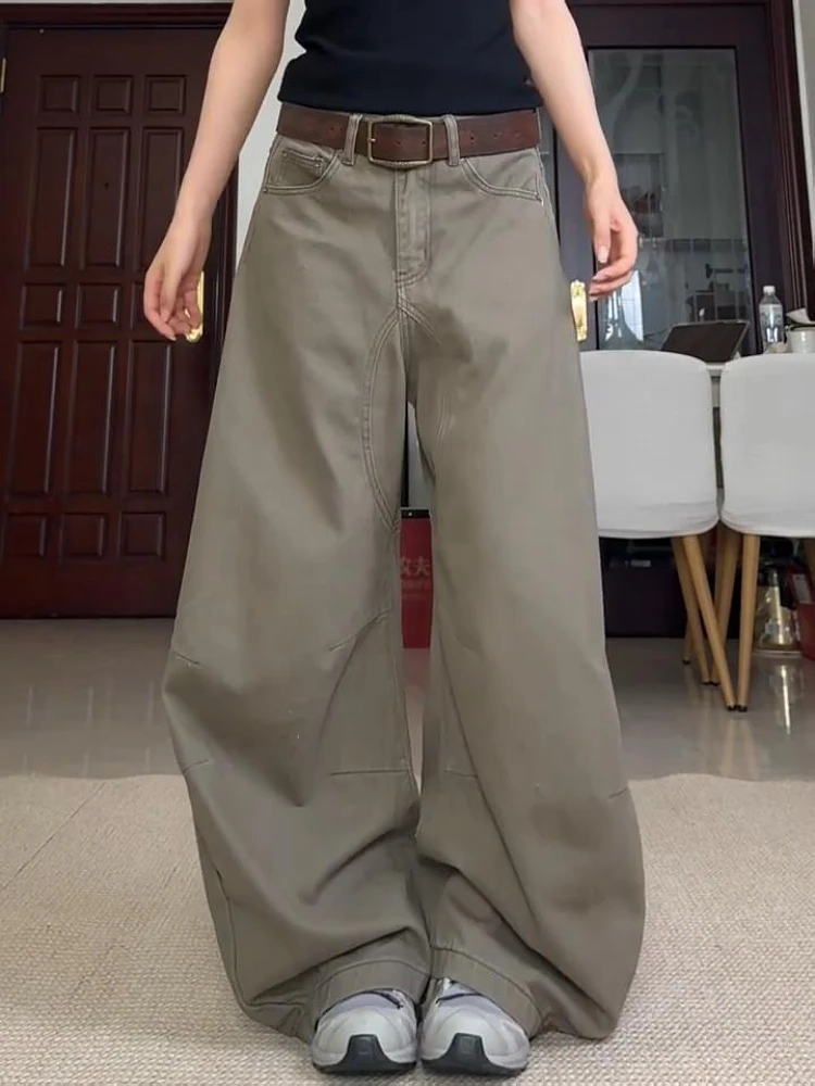 

Свободные джинсы с высокой талией и широкими штанинами для мужчин и женщин, винтажные, в американском ретро-стиле, плиссированные, в пол, уличный стиль