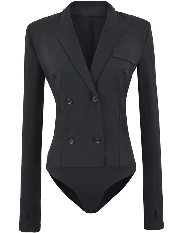 American Sle Slim Fit Long Sve costume col Rer taille haute ort pantalon polyvalent femmes une pièce costume taille haute Design