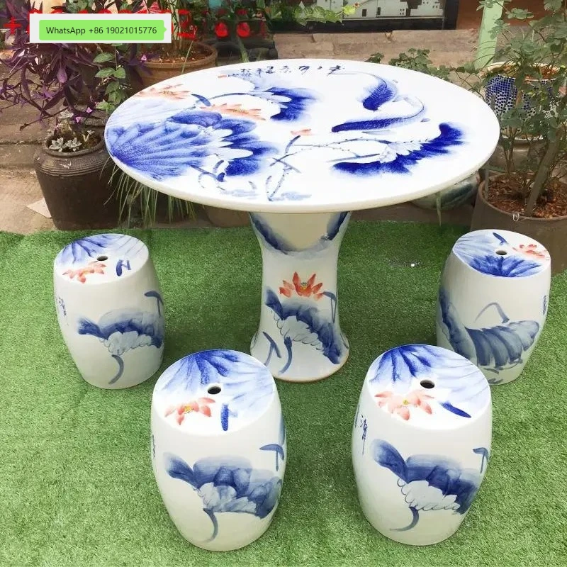 Jingdezhen ceramic table stool set balcony small coffee table outdoor courtyard