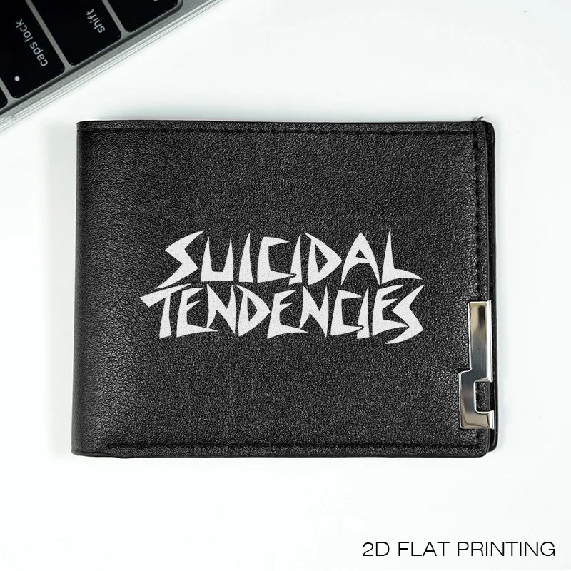 Tendências suicidas carteira curta masculina de couro pu design fino durável leve acessórios de moda para uso diário