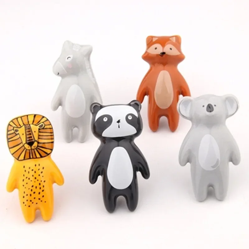 Cute Animal Children Room Handles Kid Room Cartoon Ceramic Knob Lion King Panda Fox Koala Donkey Shaped Hardware Drawer Handles