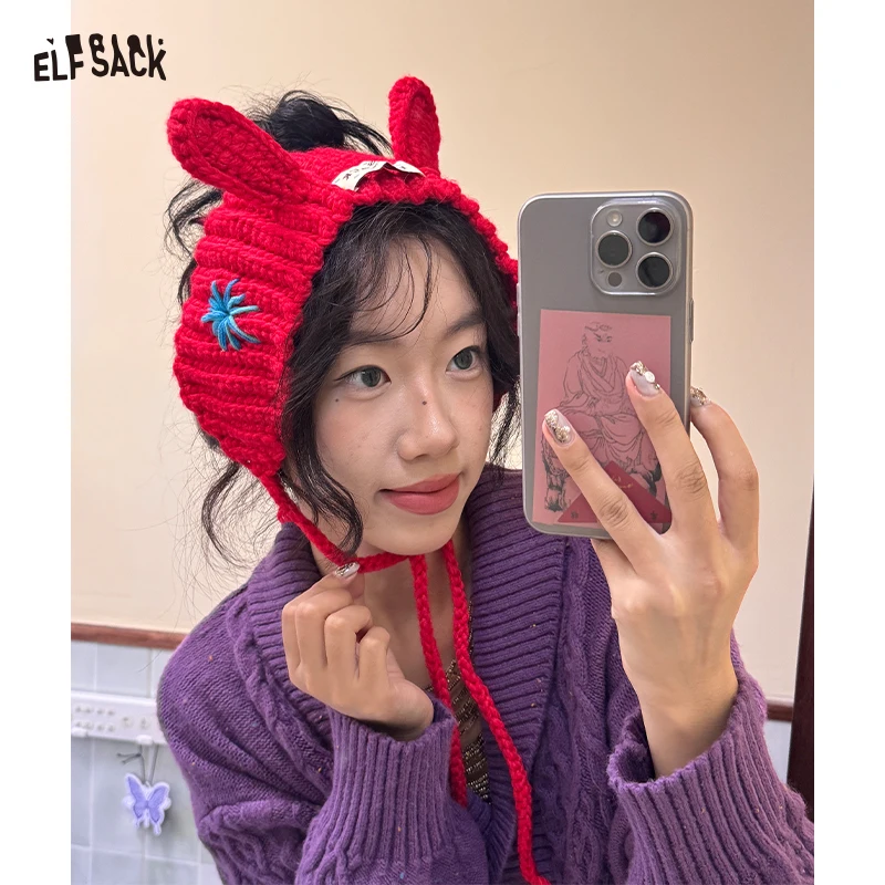 

ELFSACK 2025 Winter New Arrivals Casual Cute Knitted 3D Bunny Ear Warmers For Woman