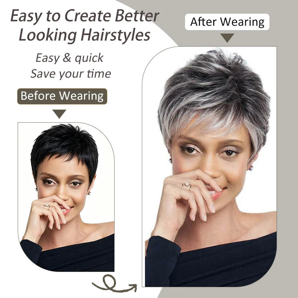 Pixie Cut Wigs Short Bob Brown Mixed Wig With Bangs Layered Pixie Cut Wig Brazilian for Women Party Halloween Christmas Festival