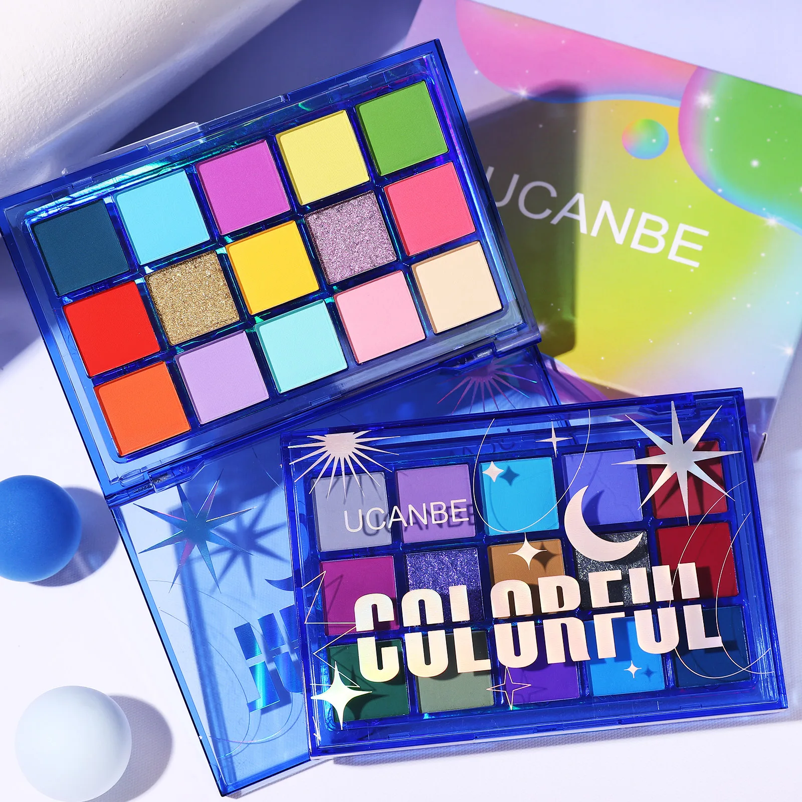 UCANBE Colorful Eyeshadow Palette, 15 Colors  Shimmer Matte Metallic Neon Eye Makeup, Rainbow Green Pink Purple Orange Blue