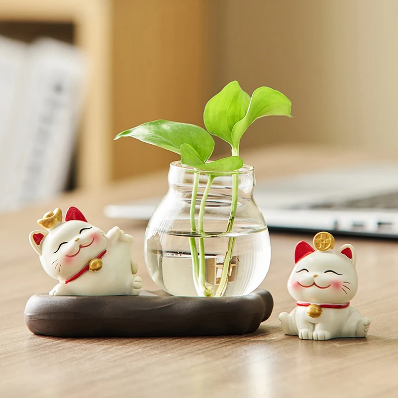 Creative Home Decoration Lucky Cat Plant Pot Desk Accessories Lovely Living Room Table Ornaments Resin Crafts for Garden Decor