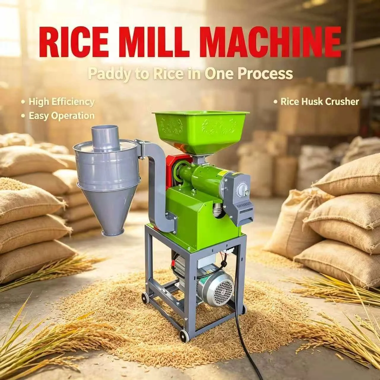 Mobile Paddy Machine Rice Mill With Cyclone Dust Collector, Paddy Husker Rice Polisher Rice Husk Crusher Making