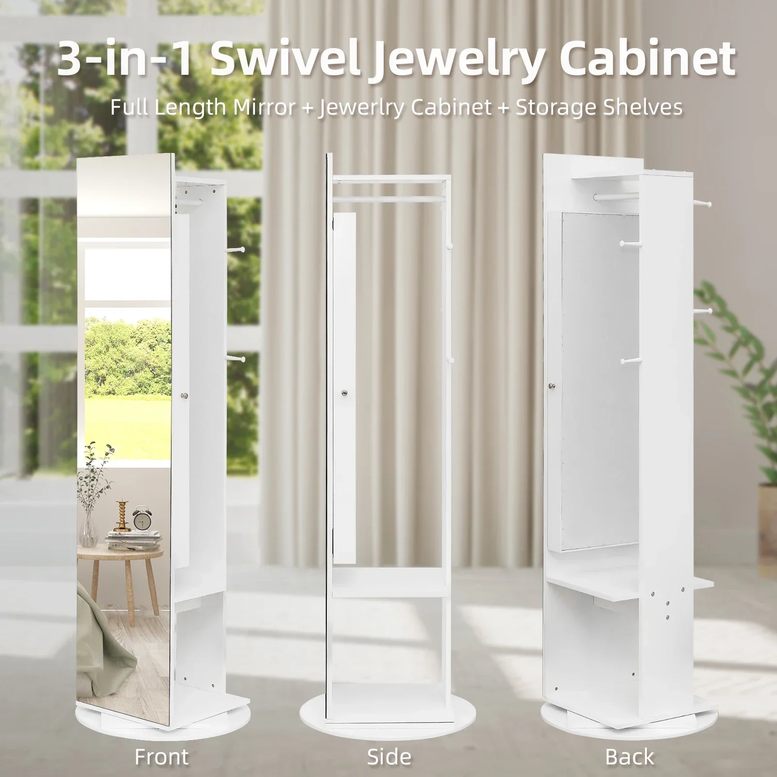 Floor-to-ceiling sliding door with acrylic storage box, 2-layer shelving, 1 coat bar and 4 coat and hat hooks