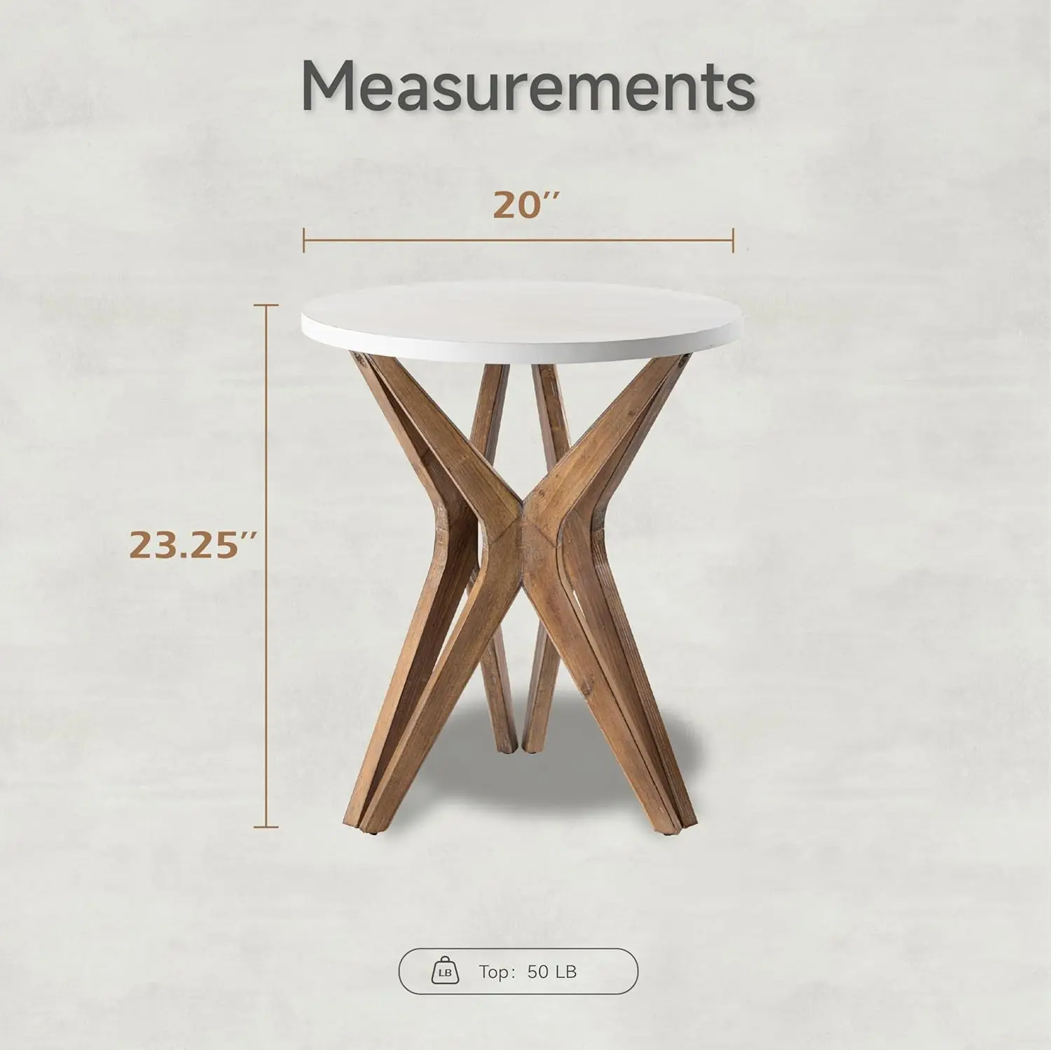 Tripod Base Bedside Table for Living Room, Modern, Boho Decor, Round (1 Pack, White & Walnut)