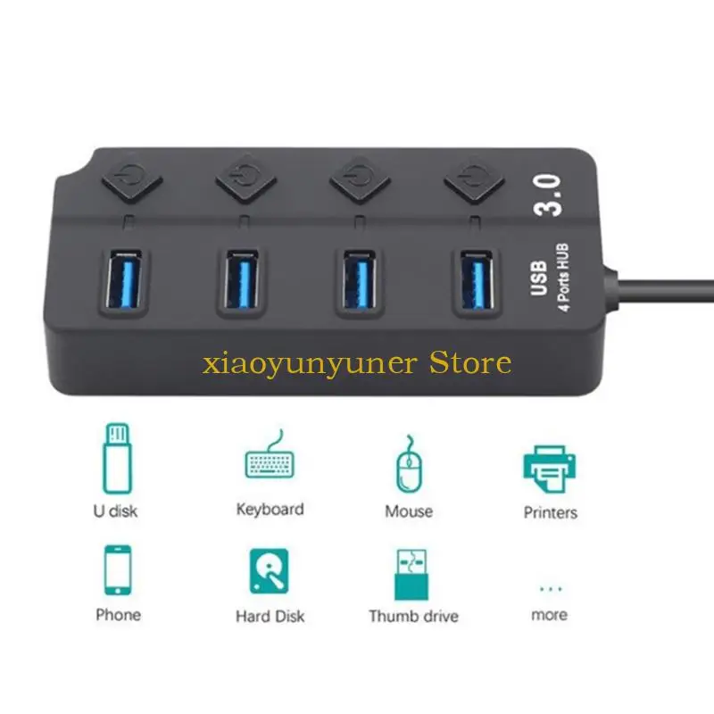 P9JB Fast Speed Multiports USB Splitter For PC Connectivitys 4 Port Adapters With Switches Control & Status Lights