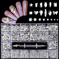 Luxus glänzende Diamant Schmuck Set für Nail Art Dekorationen Nagel ab Flat Bottom Drill Nail Art gemischte Kristall Nagel geformte Diamant