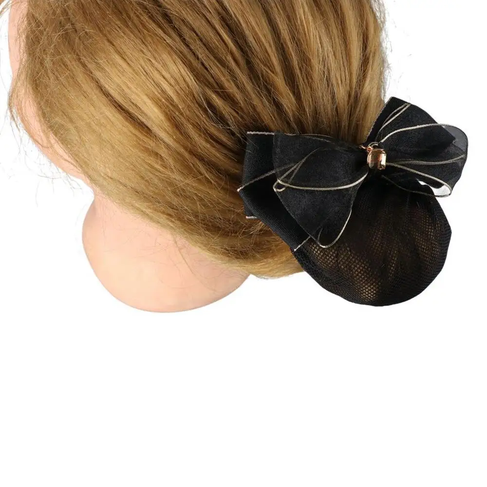 Trendy Gift For Stewardess Nurse Spring Clip Elegant Cloth Women Headdress Hairnet Bow headwear Mesh Snood