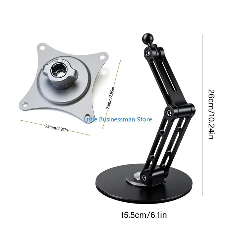 Tragbarer Bildschirm-Tischständer mit 75 x 75 mm VESA-Halterung, Metallstützarm, drehbarer Basis und mitgelieferten – Detail 6