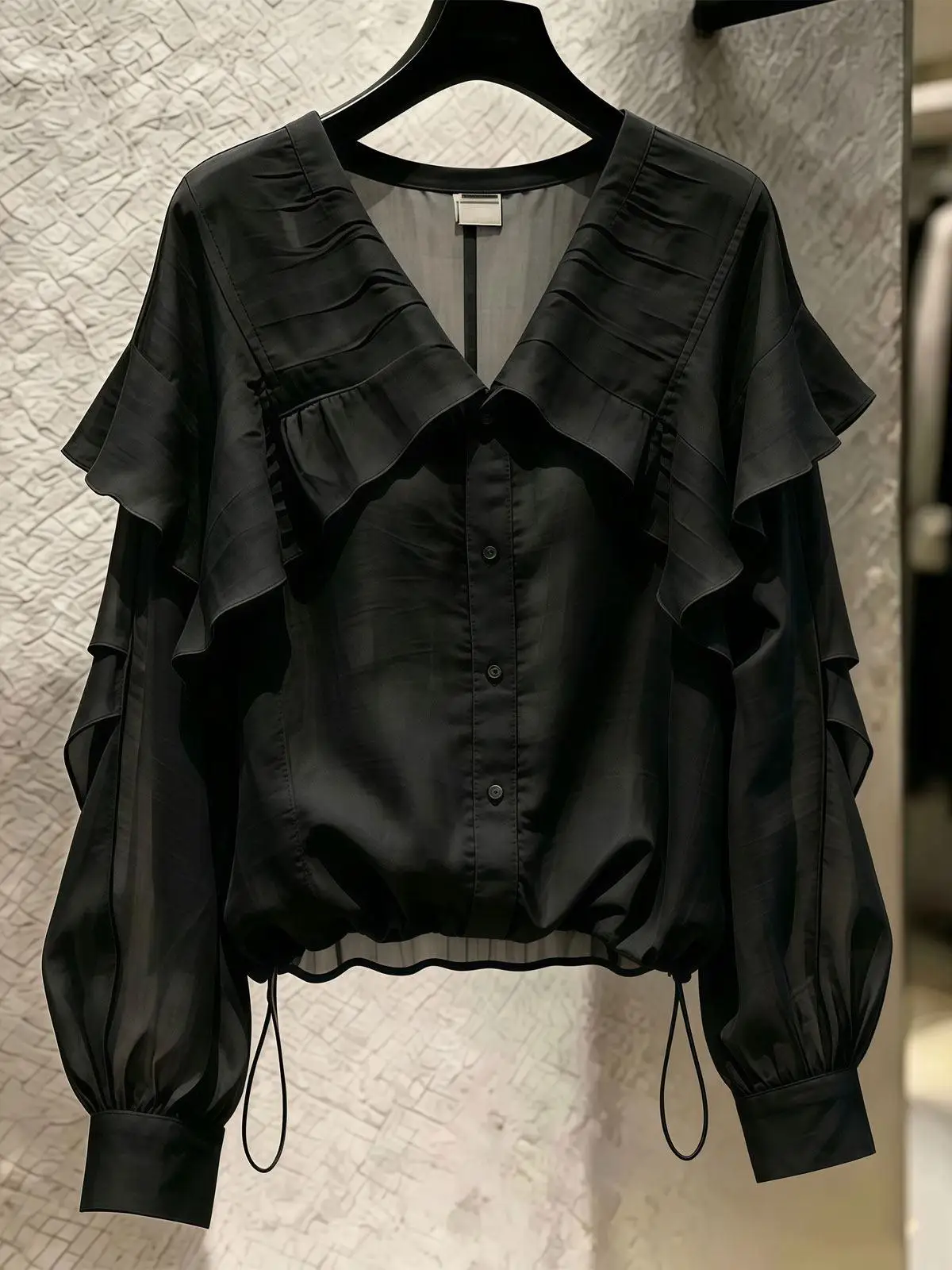 Elegant Long Sleeve Sun Protection Shirt Women's Polka Dot Blouse Artistic Waist-Cinching Asymmetrical Hemline Breathable Pol...
