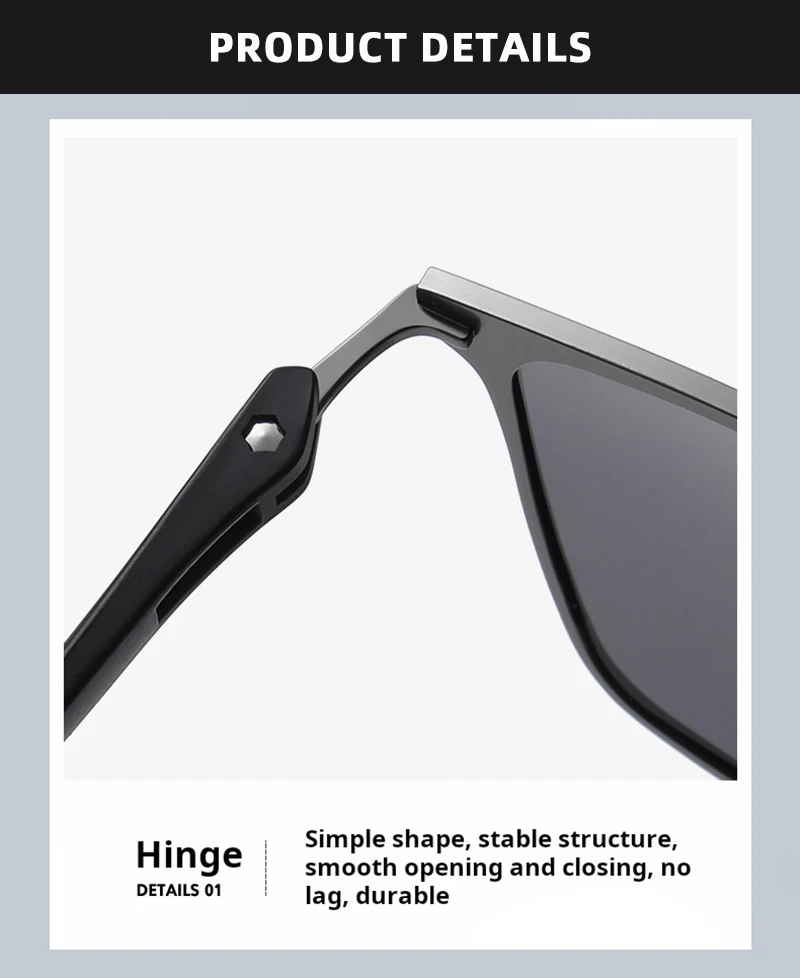 Ultra Licht Edelstahl Polarisierte Sonnenbrille Männer Hohe Qualität Metall Quadrat Männliche Sonnenbrille Mode Sommer Driving Shades UV400 – Detail 7