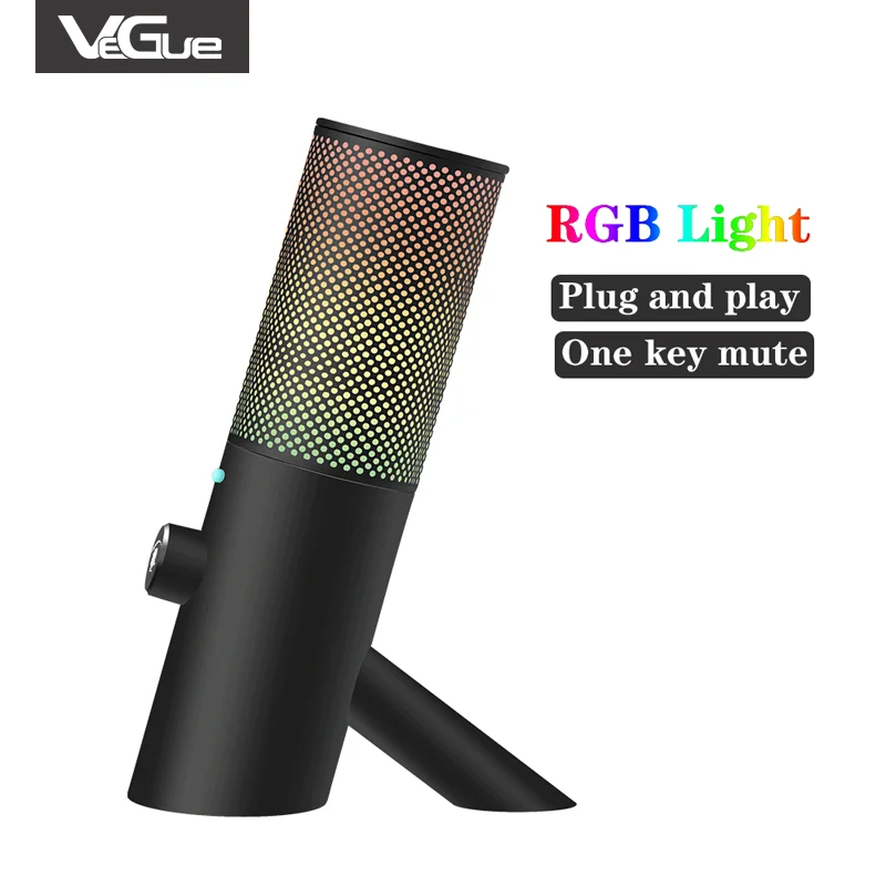 

Vegue Professional Desktop RGB Light Game Microfone with Noise Reduction One-Key Mute Mic Type-C for PC Android Mac PS4