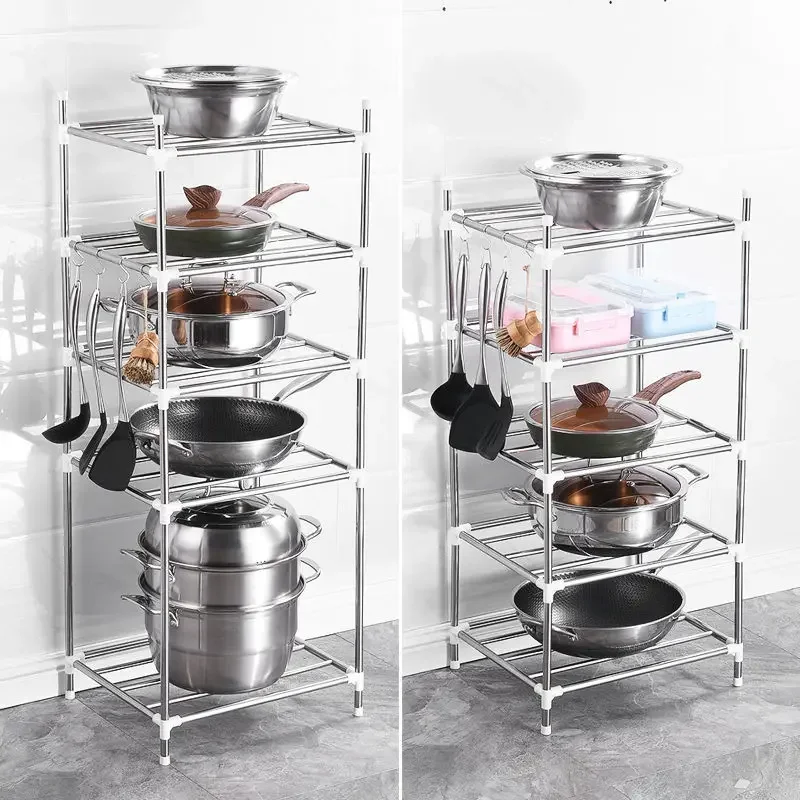 

Stainless Steel Storage Shelf Organizer Rack Novel Kitchen Bathroom Accessories Household Items For Plants Pots Cooking Utensils