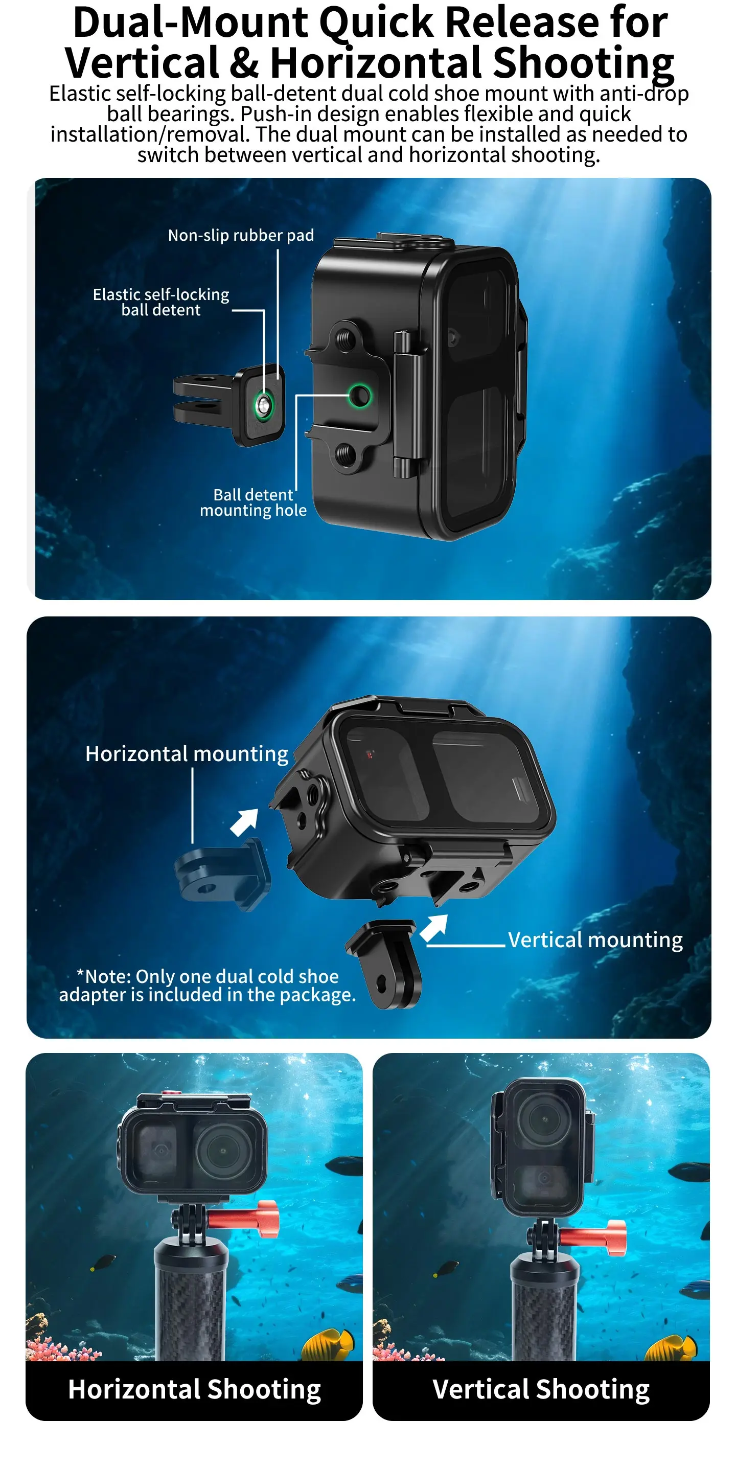 Unterwasser-Schnellverschluss Horizontaler Vertikaler Stativadapter Tauchgehäuse für DJI Osmo Nano Kamera 80M Wasserdichter Metallkäfig – Detail 10