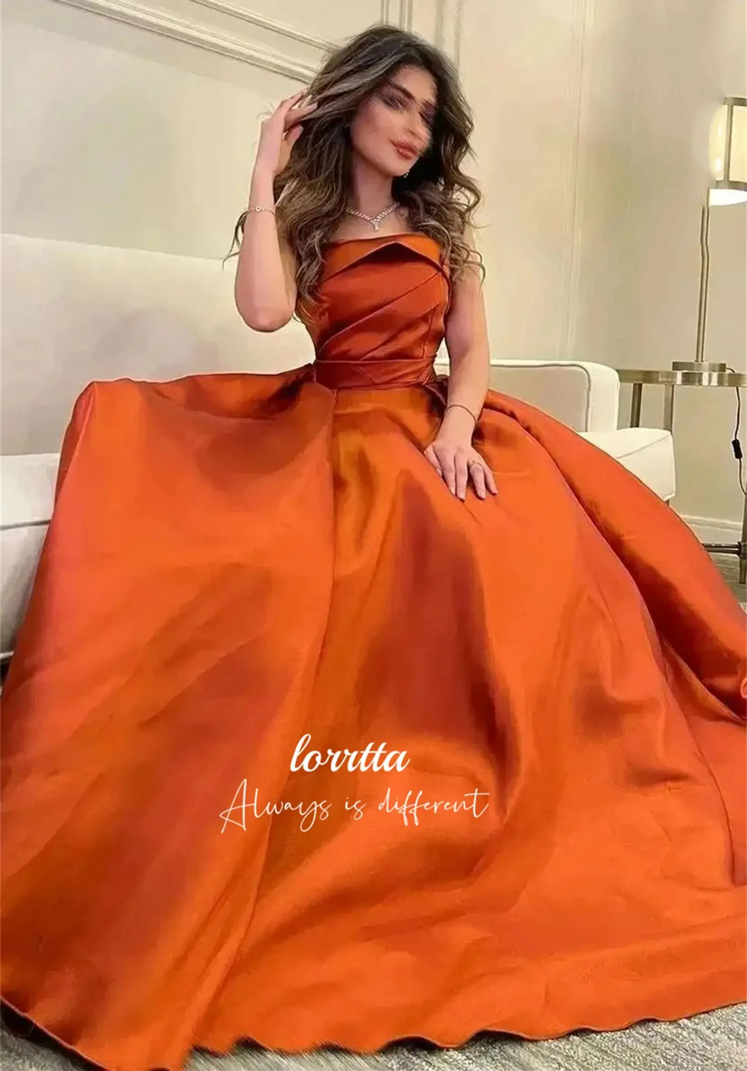 Lorrtta Women Evening Dress Satin Orange Color Bridesmaid Eid Line A Wedding Dresses for Formal Occasions Ball Gowns Customized