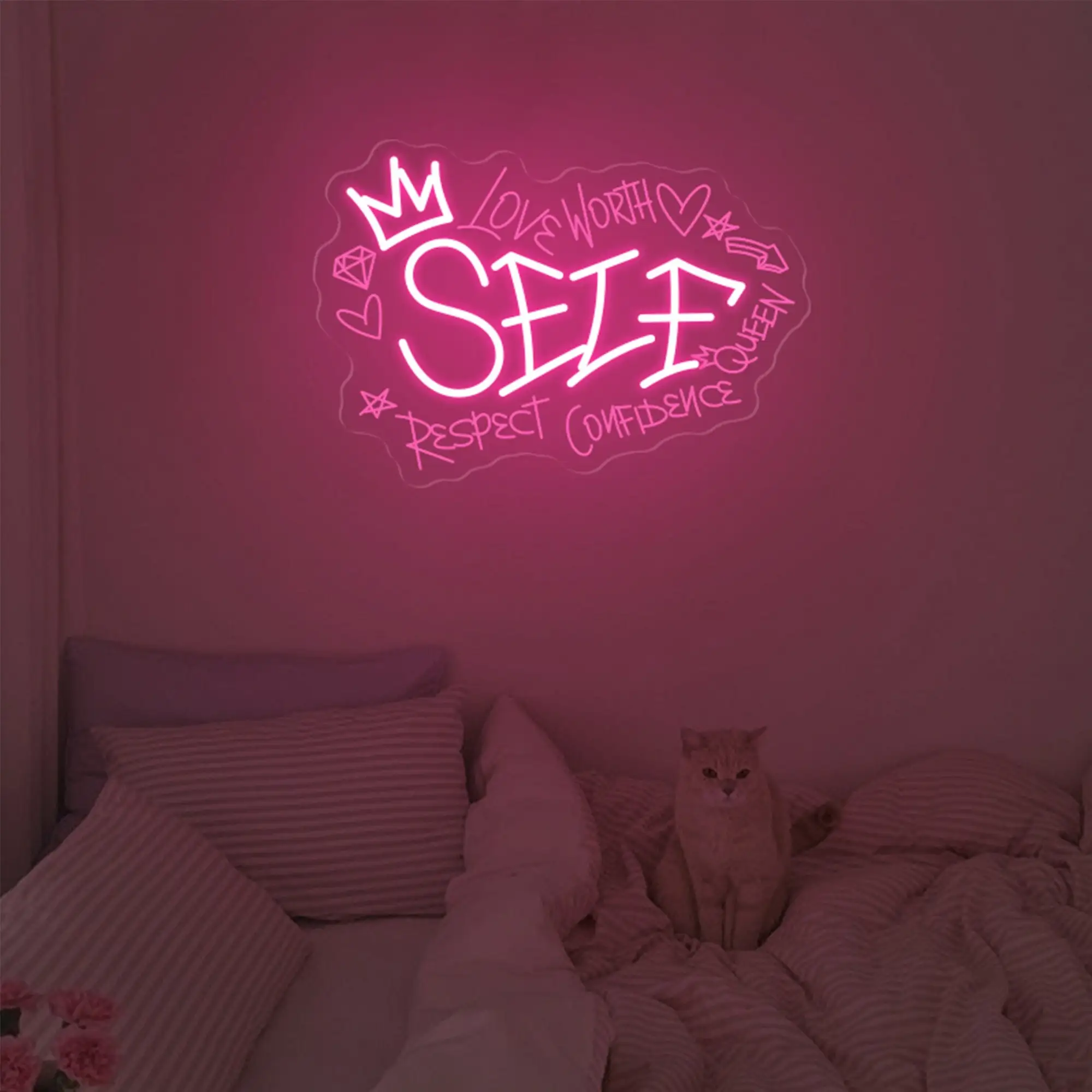 

Self Neon Sign Wall Decor Sign Queen Dimmable Bedroom Neon Funny Wall Hanging Birthday Gift for Girls Teens Bar Club Game Room