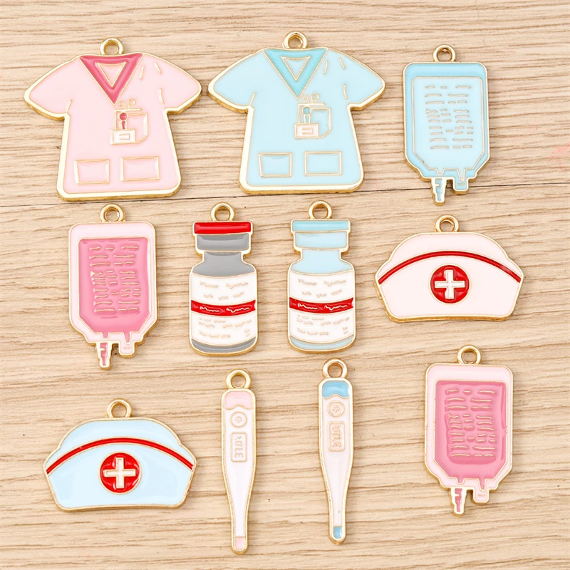 10 Stück Niedliche Emaille-Anhänger mit Medizinischen Motiven wie Stethoskop, Thermometer und Nadel für Schmuckherstellung, Halsketten, Ohrringe und DIY-Geschenke – Detail 12