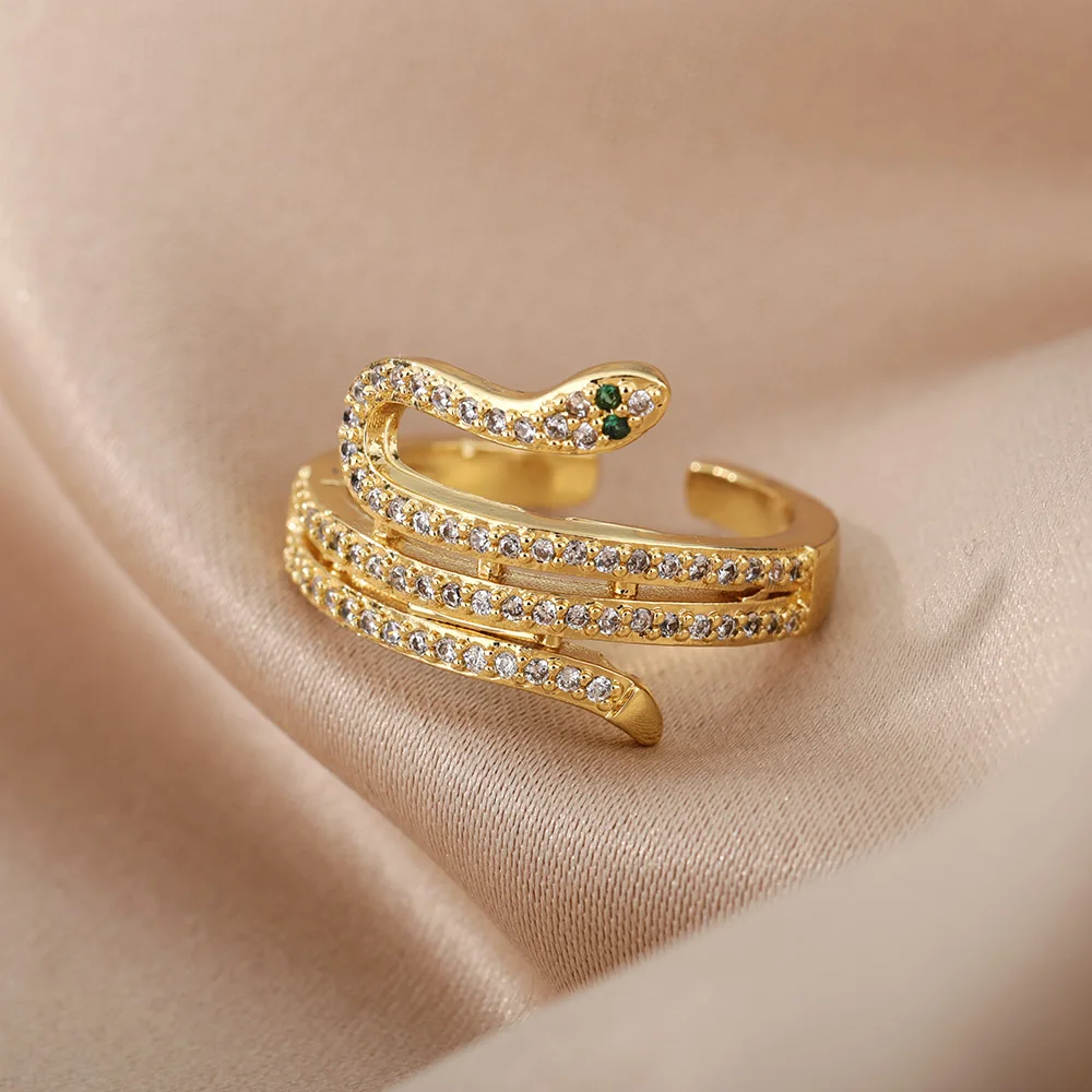 Snake Rings For Women Men Punk Hip Hop Open Adjustable Gold Plated Ring Stainless Steel Zircon Aesthetic Jewelry anillos Homme image 5