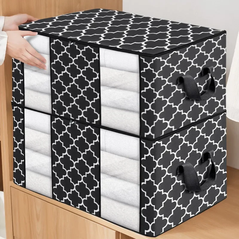 Large Quilt Storage Bag Foldable Storage Wardrobe Clothes Organizer Dustproof Zipper Quilt Bag Storage Box Organizer Bedroom Bag