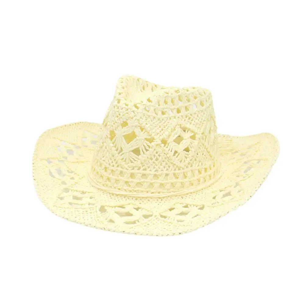 Summer Outdoor Men Women Hand-woven Western Cowboy Hats Jazz Wide Sun Breathable Beach Cap Paper Protection Hat Brim Straw G8F5