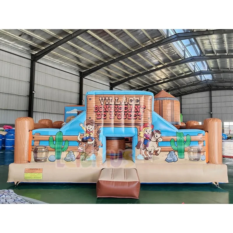 Commercial Inflatable Bounce House With Slide Western Theme Bouncy Castle Jumping Castle for Party Rental