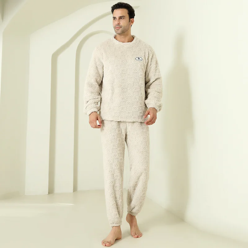 Autumn and Winter Men\'s New Warm Pajamas Homewear Suit Men\'s Shu Cotton Velvet Loose Leisure Large Size Pajamas Pajama Pants