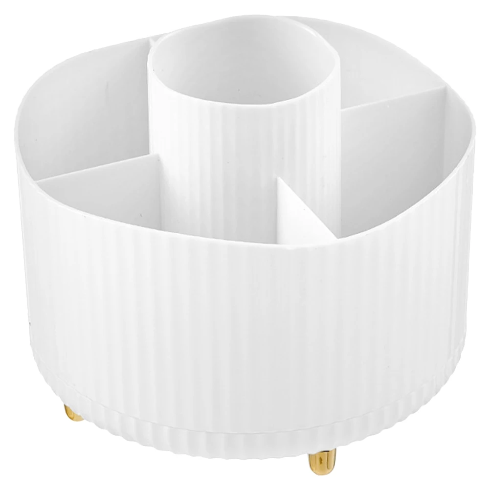 

Makeup Brush Holder for Vanity Storage Box Organizer with Lid Skin Care Rotary White Rotating Office