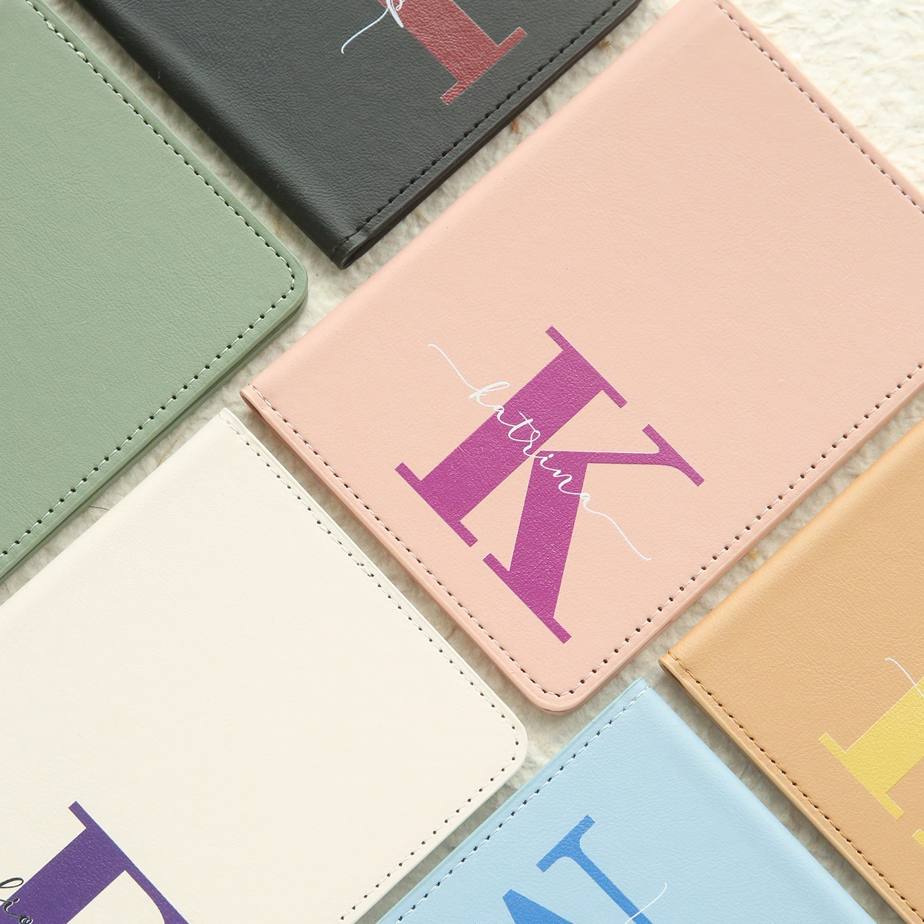 Takeoak Personalized Passport Cover Stylish Monogram Design Passport Holder Colorful Initial Document Holder Travel Accessories